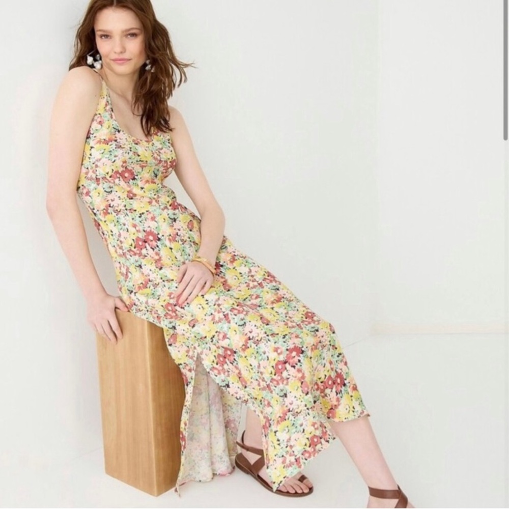 J. Crew Alicia Cupro-blend Racerback Slip Dress In Painterly Floral